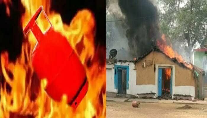 खाना बनाते समय आग लगने से सिलेंडर ब्लास्ट, पांच मकान जलकर खाक 1 Cylinder blast due to fire while cooking, burning five houses