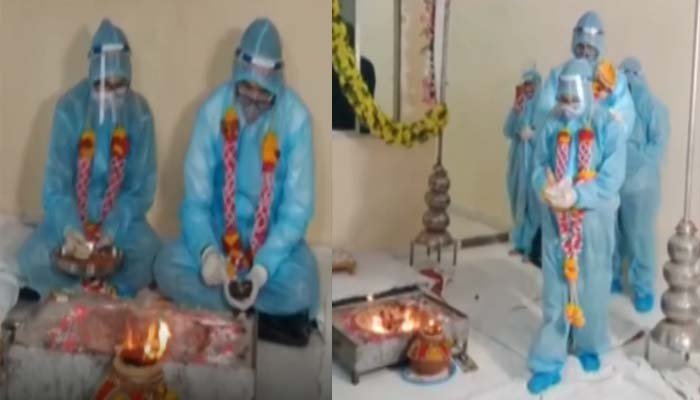 दूल्हे को हुआ कोरोना, PPE किट पहनकर की शादी, पढ़िए पूरी खबर 1 Groom married to Corona, wearing PPE kit