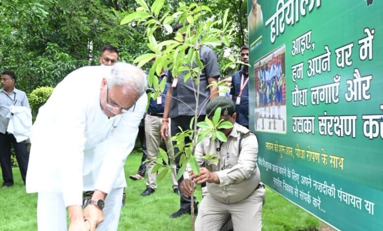 मुख्यमंत्री भूपेश बघेल ने आज प्रथम सावन सोमवार को यहां अपने निवास में ’हर घर हरियाली’ अभियान के तहत रुद्राक्ष का पौधा लगाया... 1 A 73