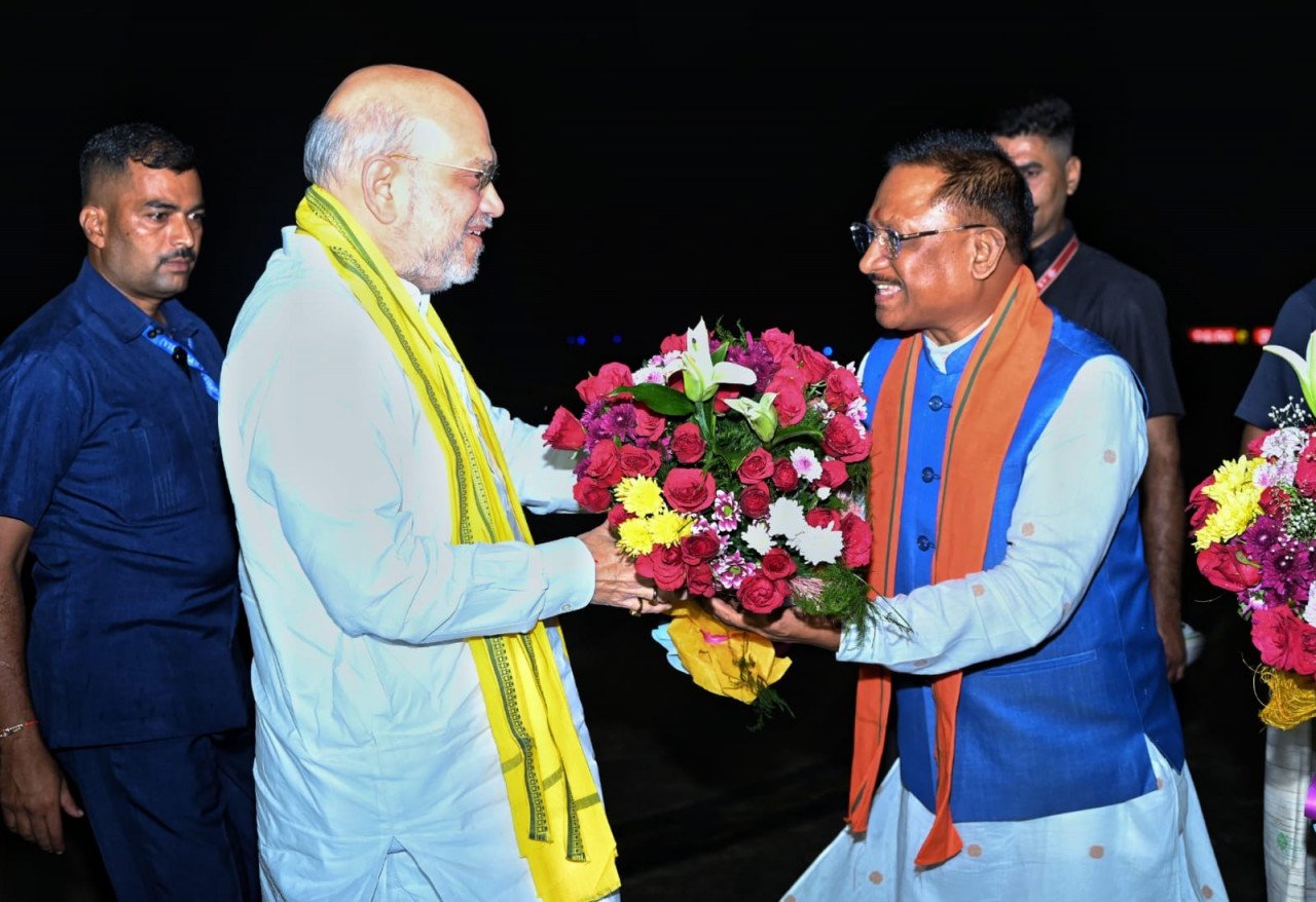 Union Home Minister Amit Shah reached the capital Raipur on a three-day visit to Chhattisgarh.