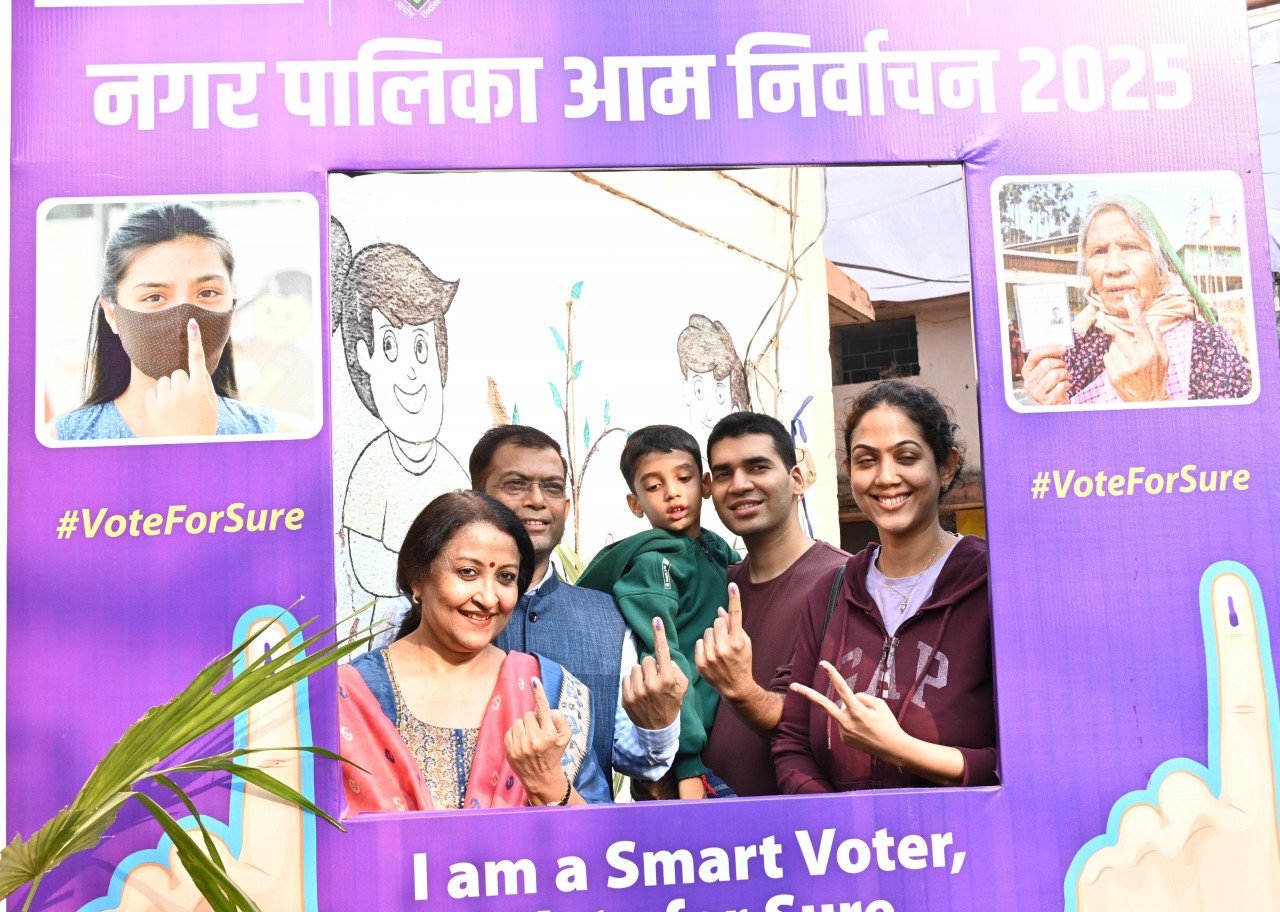 State Election Commissioner Ajay Singh exercised his franchise
