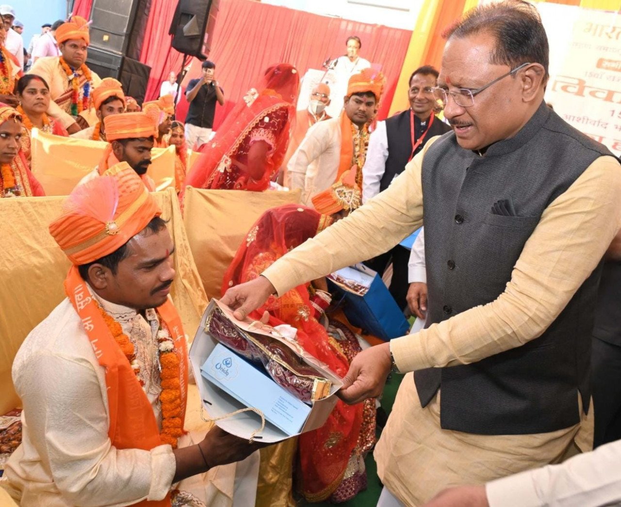 Chief Minister Vishnudev Sai blessed the newly married couples in the mass marriage ceremony of disabled people.