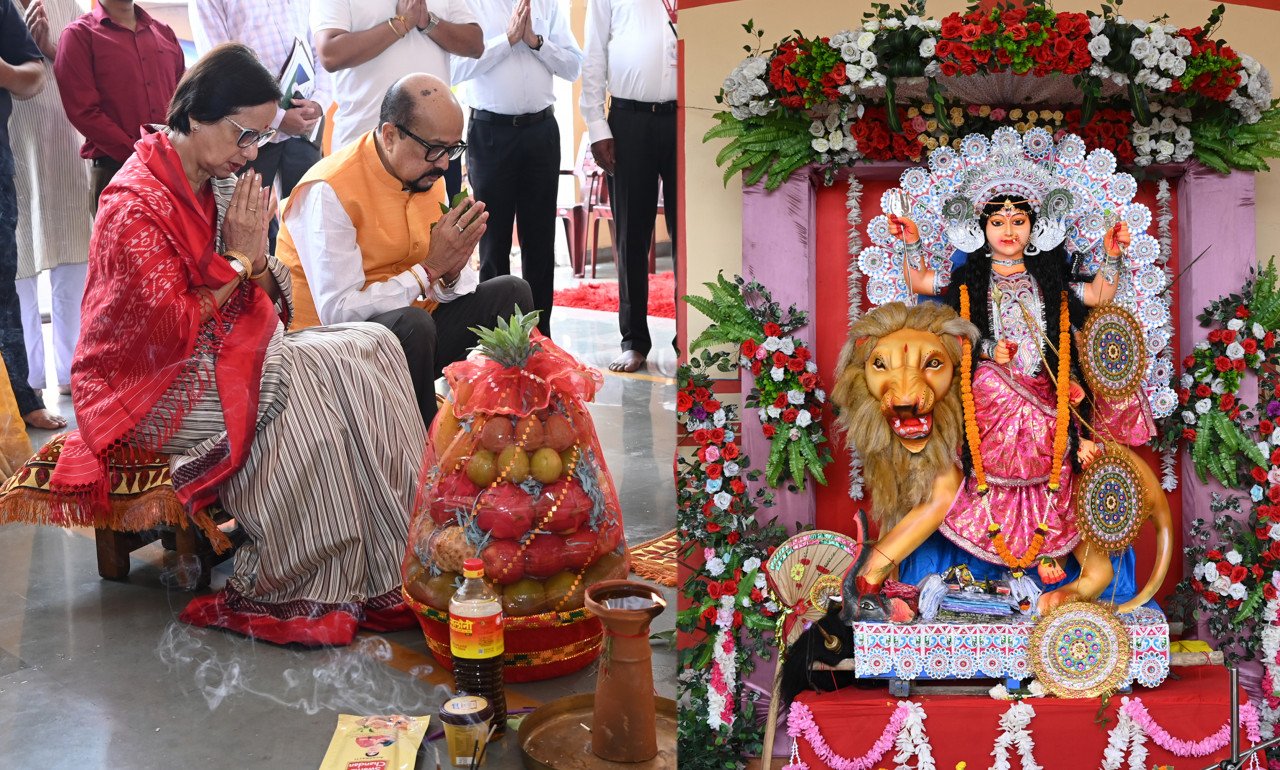 Governor Ramen Deka and his wife worshipped Goddess Jagaddhatri at the Mahakalibari Temple.