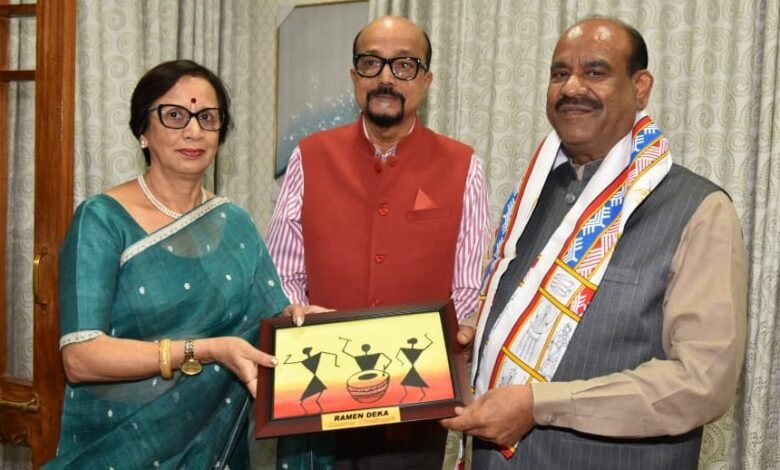 Lok Sabha Speaker Om Birla was welcomed by Governor Ramen Deka.