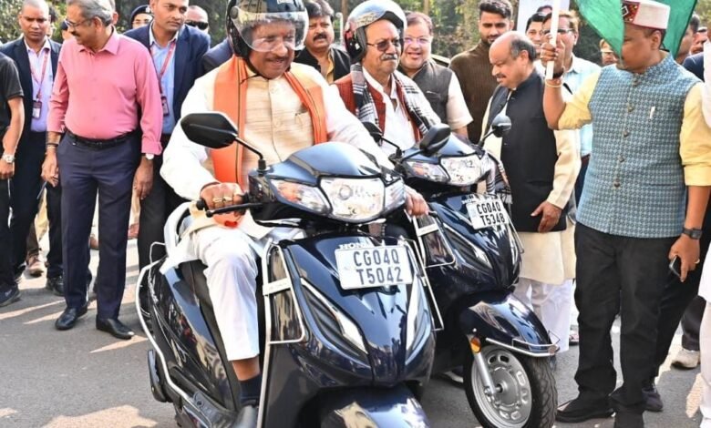 Wearing a helmet, the CM gave the message of road safety, calling public awareness the biggest weapon.