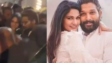 Photo of हैदराबाद के कैफे में फैंस की बेकाबू भीड़, पत्नी स्नेहा को थामे दिखे अल्लू अर्जुन