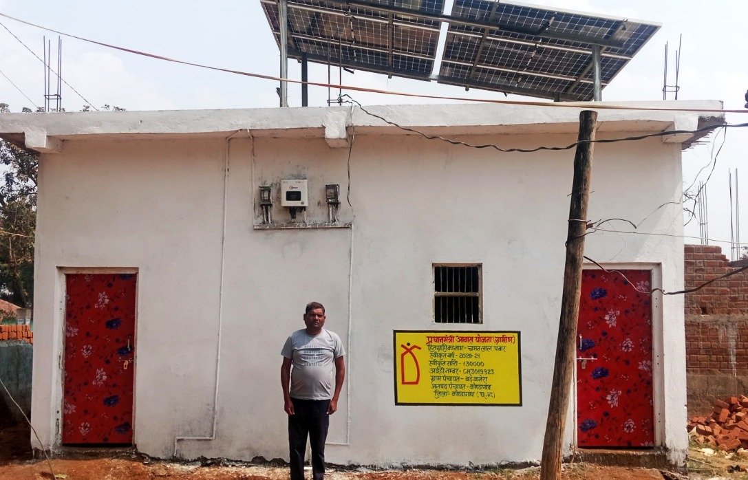 The Pawar family moved from a mud house to a solar-lit pucca house.