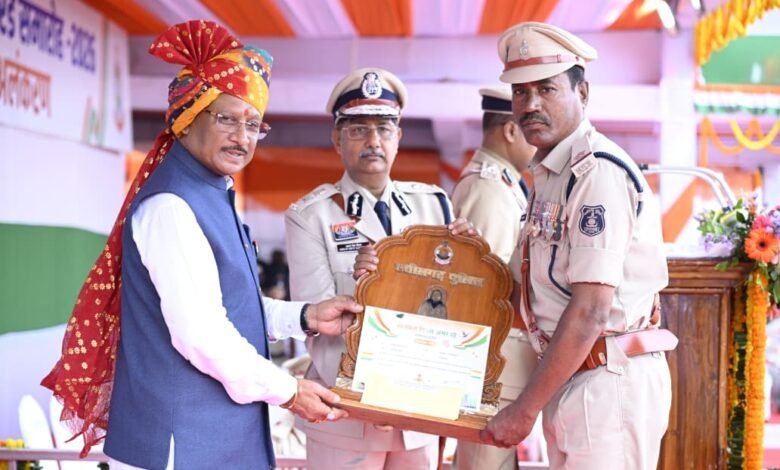 Chhattisgarh Police's bravehearts honored at the Independence Day ceremony; decorated with medals for outstanding service.