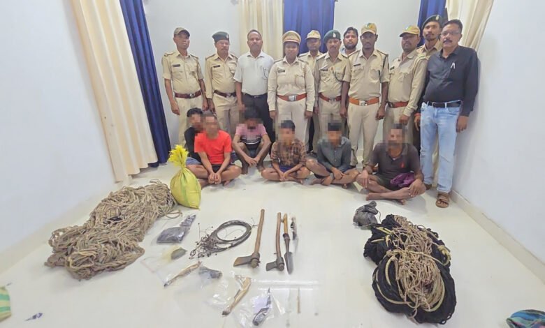Crackdown on poaching in Indravati Tiger Reserve; 6 accused arrested; meat and hunting equipment seized.