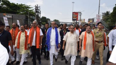 Message of a drug-free India in Raipur on Gandhi-Shastri Jayanti; foot march held with Governor Deka.